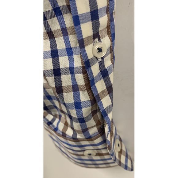 Peter Millar Brown Multicolor Cotton Plaid Long Sleeve Button Collar Shirt M - Picture 8 of 9